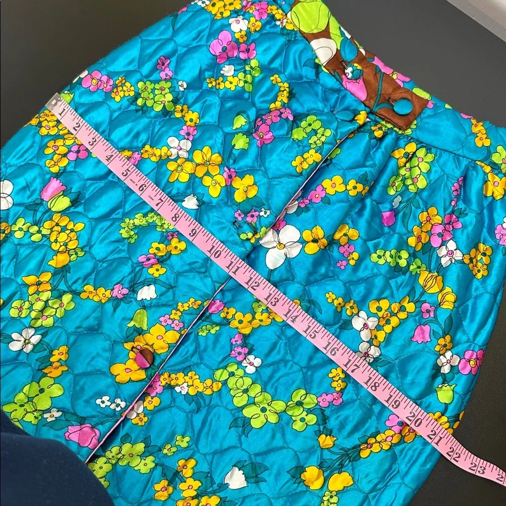 Vintage 70’s Quilted Floral Button Up Maxi Skirt XS/S Vibrant Retro Smooth Silky